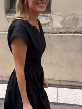 Marea by Liz Joy Black Clara V-Neck Shirred Waist Maxi Dress